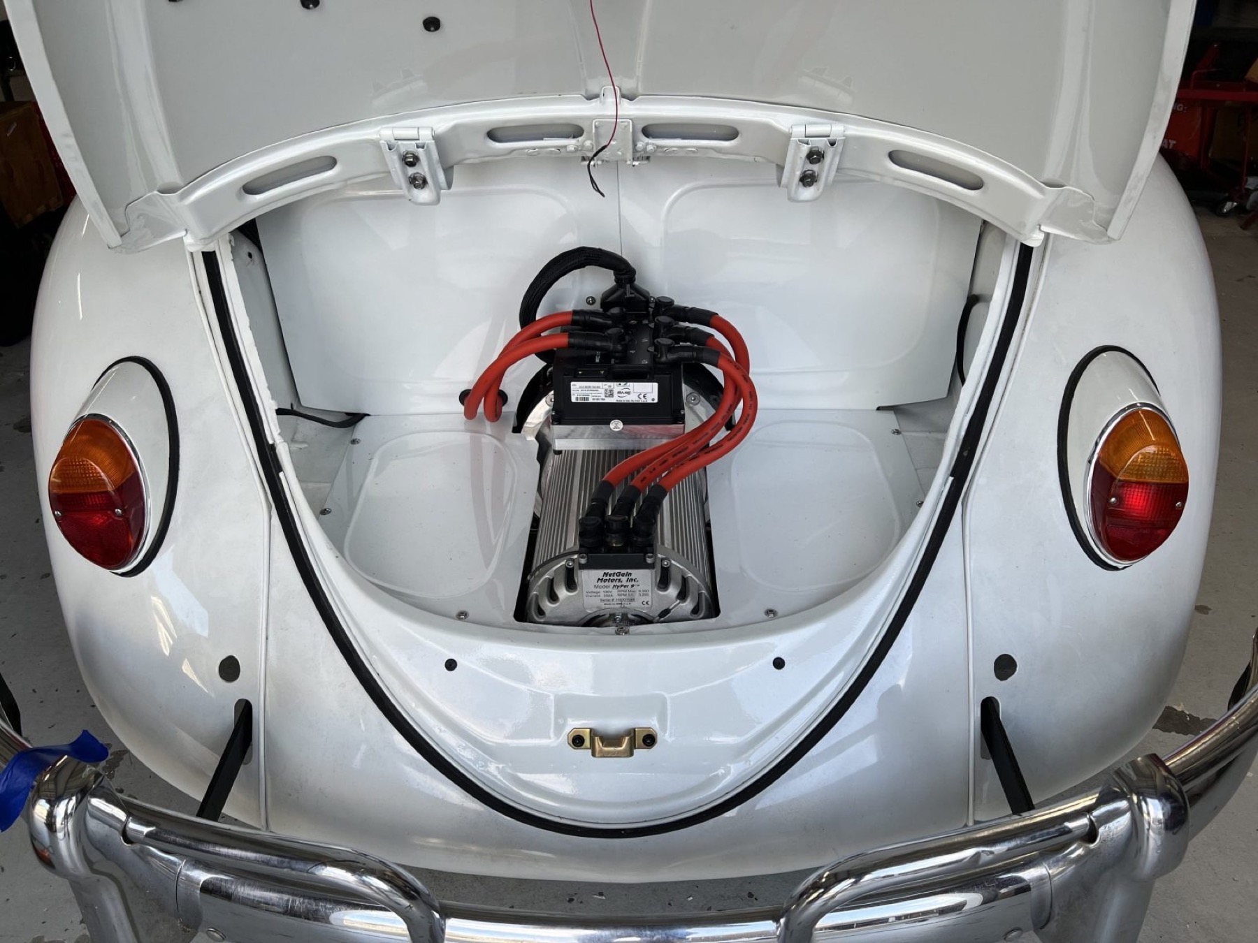 Electric motor and controller installed in a classic VW Beetle